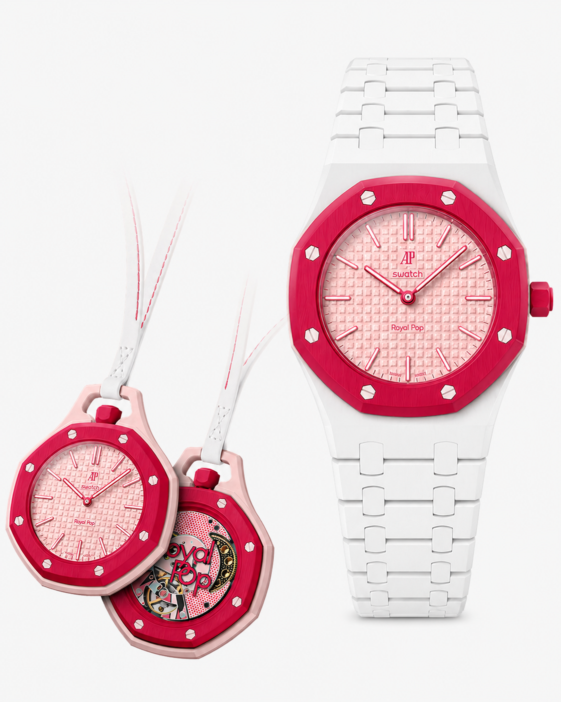 Bracelet blanc avec lunette rose
